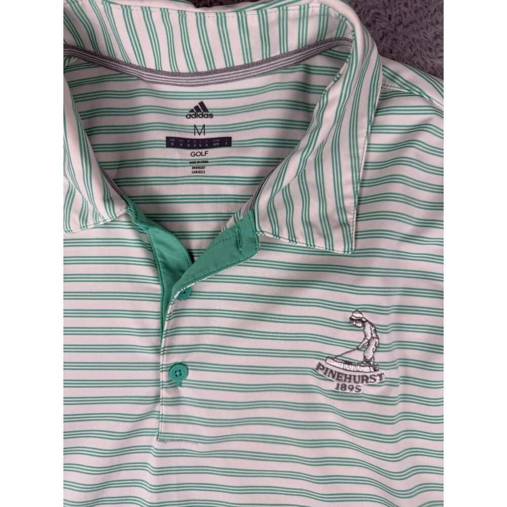 Adidas Pinehurst Golf Polo Shirt Men’s M Green Striped Performance Stretch Logo